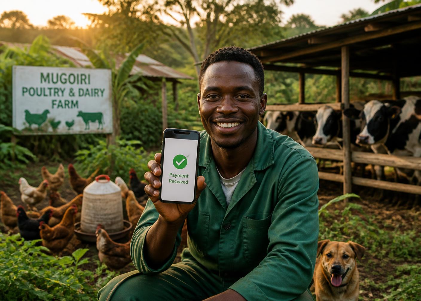 Farmer receiving an M-Pesa payment confirmation